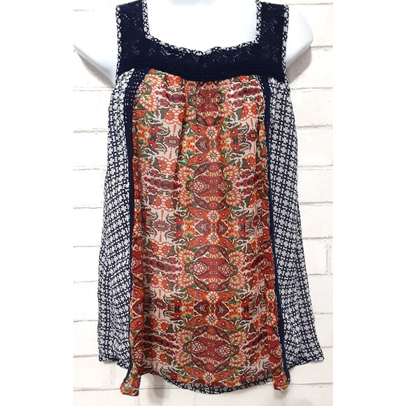 Red Camel Women's Blouse Size S Sleeveless Square Neck Tunic Sheer Multi-Color - Picture 1 of 5